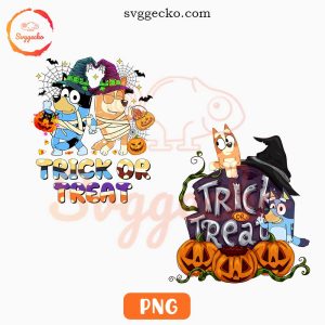 Bluey Bingo Trick Or Treat PNG Bundle, Spooky PNG, Bluey Witchy Halloween Party PNG