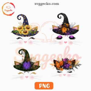 Cat Face Halloween PNG, Cute Witchy PNG, Funny Kitten Halloween PNG Downloads