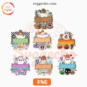Cute Ghost Halloween Custom Name Tags PNG Bundle, Boo Kids PNG Sublimation