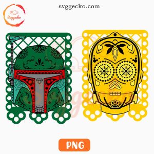 Boba Fett And C3PO Sugar Skull PNG, Star Wars Day Of The Dead PNG Sublimation