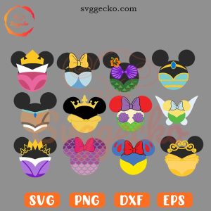 Disney Princess Mouse Ears SVG, Belle SVG, Ariel SVG, Cinderella SVG, Gift For Girl SVG PNG Cricut