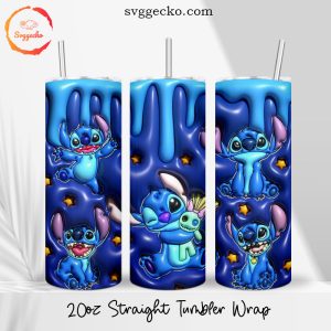 Stitch Dripping 3D Puff 20oz Straight Skinny Tumbler PNG, Disney 3D Tumbler Wrap Sublimation
