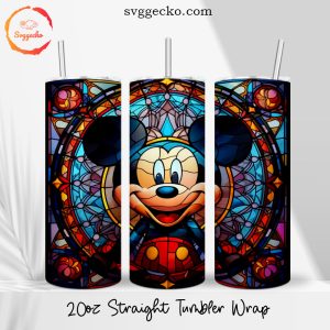 Mickey Stained Glass 20oz Straight Skinny Tumbler PNG, Disney Mouse Tumbler Wrap Sublimation