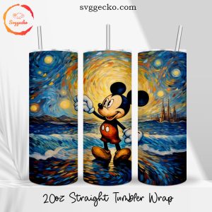 Mickey Starry Night 20oz Straight Skinny Tumbler PNG, Mickey Mouse Art Tumbler Wrap Sublimation