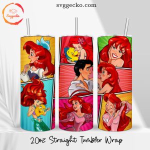 The Little Mermaid 20oz Straight Skinny Tumbler PNG, Disney Ariel Tumbler Wrap Sublimation