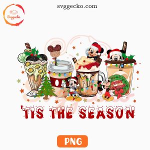 Mickey Tis The Season Christmas Coffee PNG, Disney Mouse Merry Christmas PNG Download