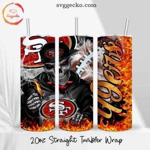 49ers Skull 20oz Straight Tumbler Wrap PNG, San Francisco 49ers Halloween Skinny Tumbler Template