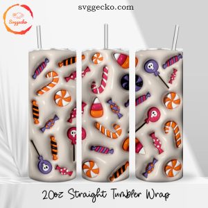 Halloween Candy 3D Puff 20oz Straight Skinny Tumbler PNG, Trick Or Treat Tumbler Wrap Sublimation