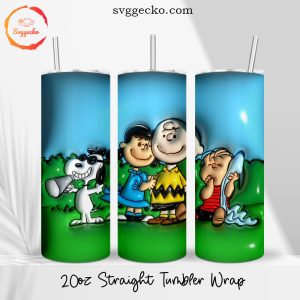Snoopy Friends 3D Puff 20oz Straight Skinny Tumbler PNG, The Peanuts Movie Tumbler Wrap Sublimation