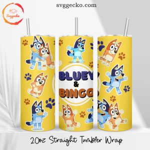 Bluey And Bingo 20oz Straight Skinny Tumbler PNG, Disney Blue Dog Tumbler Wrap Sublimation