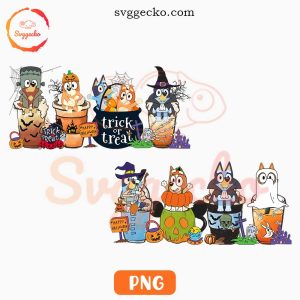 Bluey Coffee Cup Halloween PNG, Trick Or Treat PNG, Cute Dog Happy Halloween PNG Sublimation
