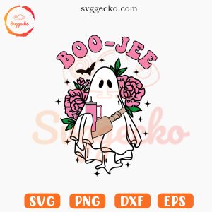 Boo Jee Floral SVG, Halloween Ghost SVG, Cute Spooky Season SVG PNG Cut Files