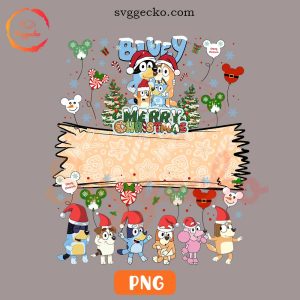 Bluey Merry Christmas Custom Name PNG, Bluey Family Xmas PNG, Cute PNG Files