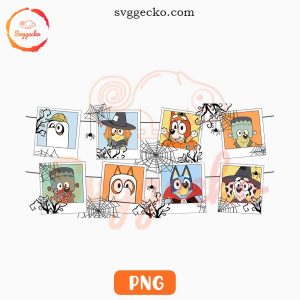 Bluey Friends Halloween Picture Frame PNG, Cute Kids Halloween PNG Digital Files