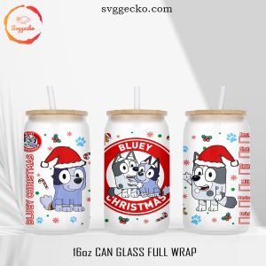Bluey Christmas Starbucks Coffee 16oz Glass Can Wrap PNG, Muffin And Socks Xmas Glass Wrap PNG