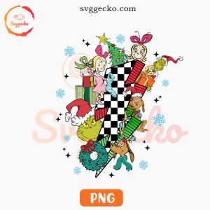 Christmas Grinch And Friends Checkered Lightning Bolt PNG Sublimation Designs
