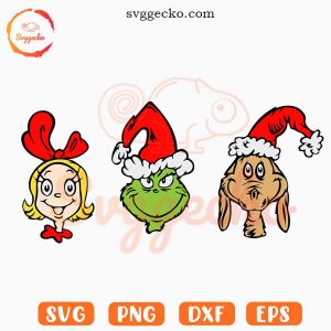 Grinch Cindy Lou And Max Head SVG Bundle, Santa Hat SVG, The Grinch Characters SVG PNG Files