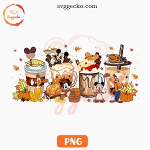 Disney Friends Thanksgiving Coffee Cup PNG, Mickey Mouse Thankful PNG, Fall Drinks PNG Sublimation