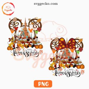 Mickey And Friends Pilgrims Happy Thanksgiving PNG, Disney World Castle Fall PNG