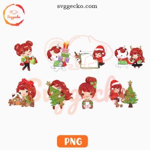 Red Hair Girl Christmas PNG Bundle, Cute Xmas PNG, Holiday PNG Downloads