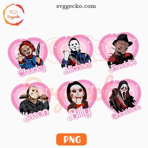 Horror Barbie Heart PNG Bundle, Pink Killers Halloween PNG Digital Download
