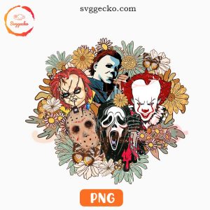 Retro Floral Horror PNG, Killers Characters PNG, Vintage Halloween PNG Digital Download