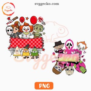 Cute Horror Characters Custom Name PNG, Halloween Killers Chibi PNG Instant Download
