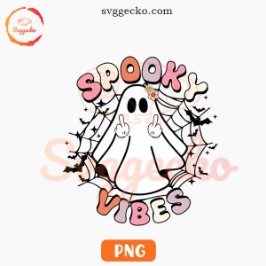 Spooky Vibes Ghost Middle Finger PNG, Spooky Boo PNG, Halloween Retro PNG Digital Download