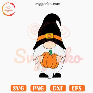 Gnome With Pumpkin SVG, Halloween Witch Gnome SVG, Fall SVG PNG Digital Files