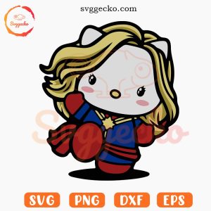 Hello Kitty Captain Marvel SVG, Kawaii Cat Superhero Girl SVG PNG Digital Download