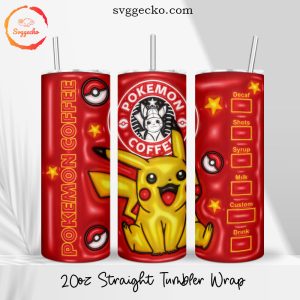 Pikachu Pokemon Coffee 3D Inflate Puff 20oz Straight Skinny Tumbler Wrap PNG Download Files