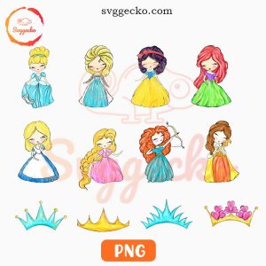 Disney Princess Clipart PNG Bundle, Cute Princess Cartoon PNG, Baby Girl PNG Download