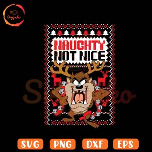 Naughty Not Nice Taz Christmas SVG, Funny Looney Tunes Xmas SVG PNG Downloads