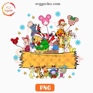 Winnie The Pooh Christmas Custom Name PNG, Cute Disney Cartoon Xmas PNG Instant Download