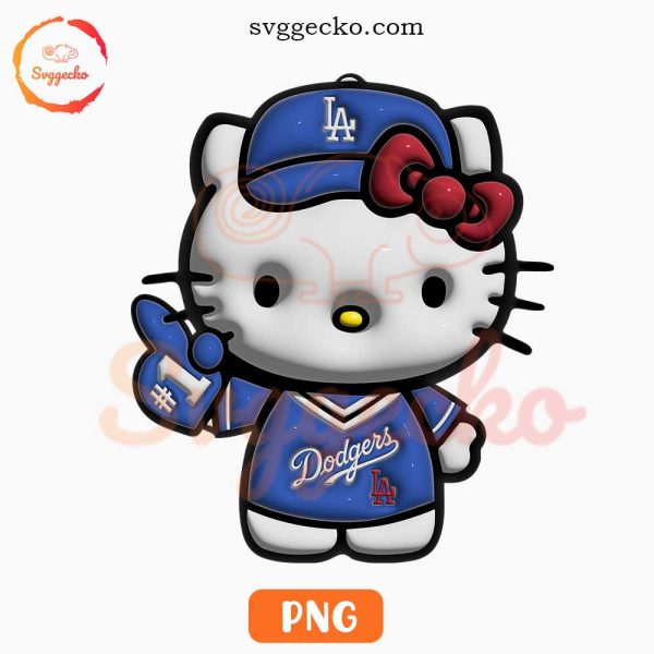 Hello Kitty Dodgers 3D Puff PNG, Los Angeles Dodgers Fan PNG Sublimation