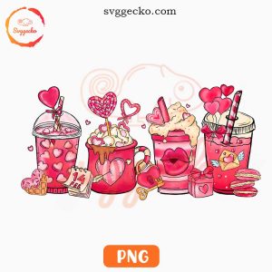 Valentine's Day Coffee Cups PNG, Love PNG, Cute Heart Coffee PNG Designs
