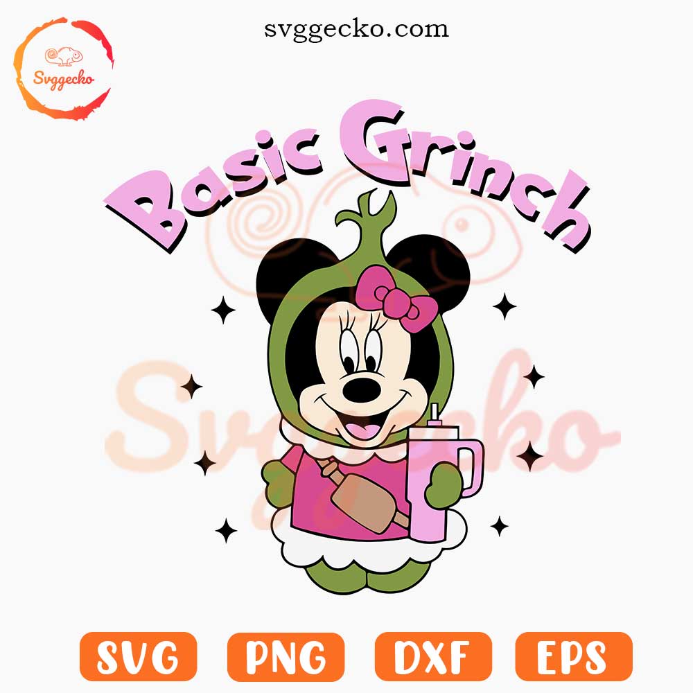 Basic Grinch Minnie Mouse SVG, Cute Minnie Stanley Christmas SVG PNG Cricut