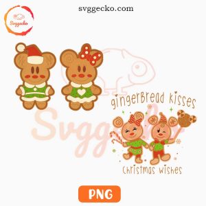 Gingerbread Kisses Christmas Wishes PNG, Funny Mickey Minnie Gingerbread PNG