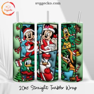 Mickey Friends Christmas 3D Puff 20oz Straight Tumbler Wrap PNG, Disney Christmas Skinny Tumbler Design