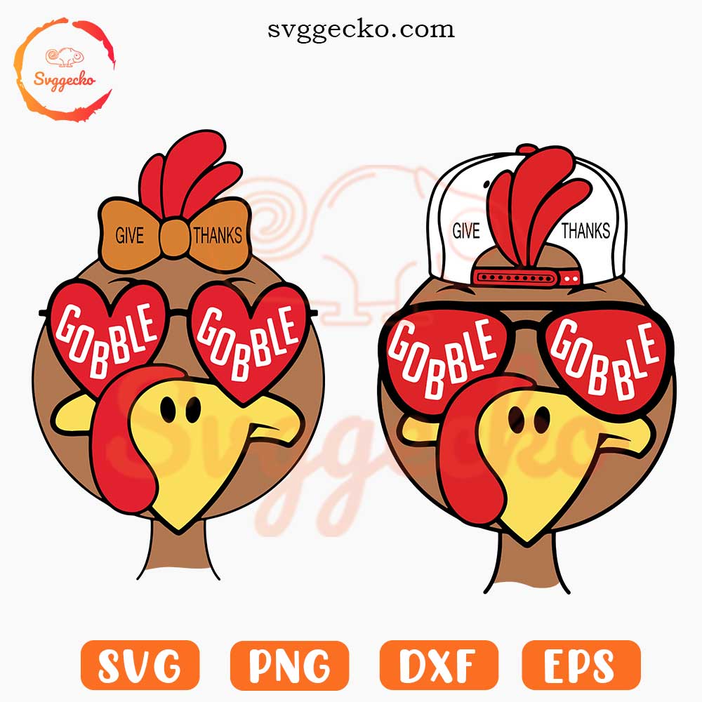 Turkey Gobble Sunglasses SVG, Cute Kids Turkey Boy And Girl SVG, Happy Thanksgiving SVG PNG