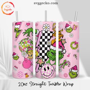 Retro Pink Grinch 20oz Straight Tumbler Wrap PNG, Merry Grinchmas Skinny Tumbler Designs