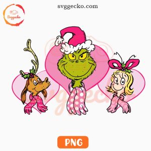 Grinch Max And Cindy Lou Pink Heart PNG, Cute Whoville PNG Sublimation