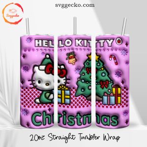 Hello Kitty Christmas 3D Puff 20oz Straight Tumbler Wrap PNG Digital Download