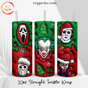 Horror Characters Christmas 3D Puff 20oz Straight Tumbler Wrap PNG Designs