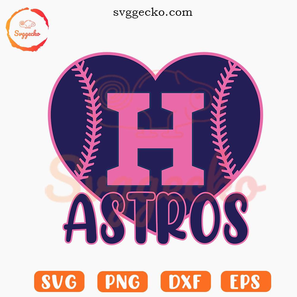 Houston Astros Baseball Pink Heart SVG, Cute Astros SVG PNG Cutting Files