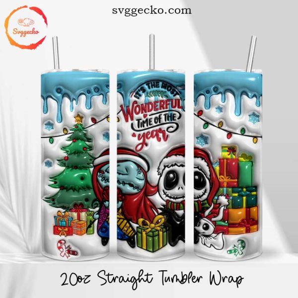 Baby Jack Sally Christmas 3D Puff 20oz Straight Tumbler Wrap PNG, Nightmare Before Christmas Tumbler File