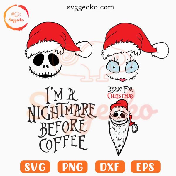 Jack Sally Santa Hat SVG, Nightmare Before Christmas SVG, Ready For Christmas SVG PNG