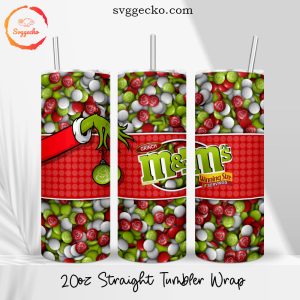 Grinch M&M 20oz Straight Tumbler Wrap PNG, Christmas Candy Skinny Tumbler PNG Files