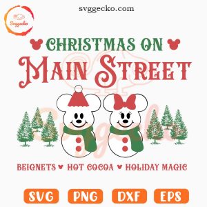 Mickey Minnie Snowman Christmas On Main Street SVG, Cute Disney Christmas Holiday SVG