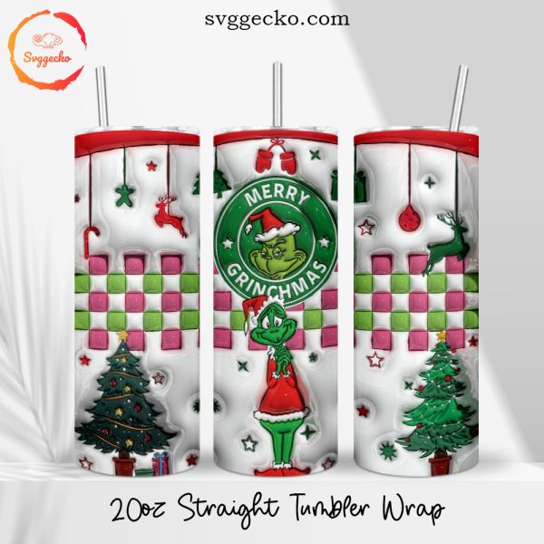 Merry Grinchmas Starbucks 3D Puff 20oz Straight Tumbler Wrap PNG Digital Download